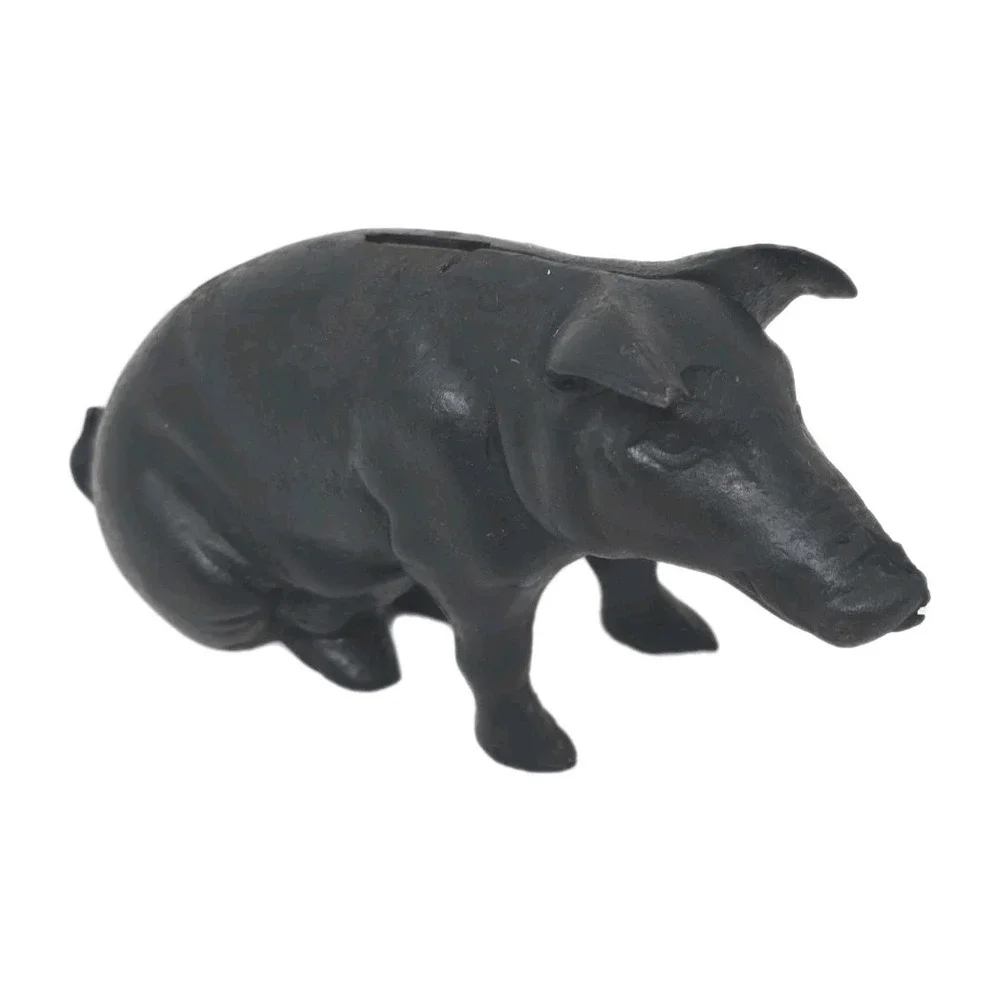 Vintage Cast Iron Black Piggy Bank  Door Stop Nice U141